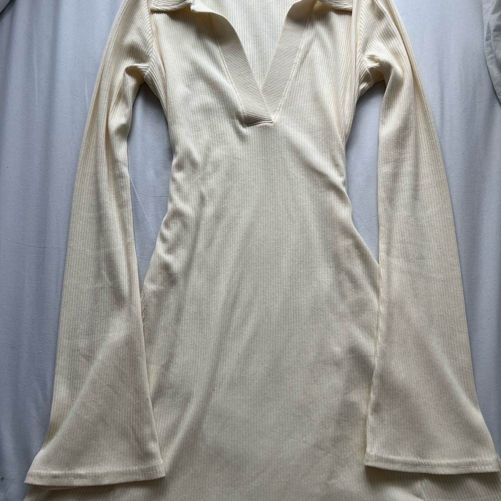 American Eagle Outfitters Cream Ribbed Dress